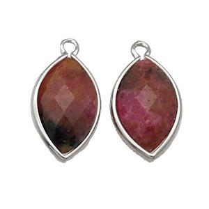 Red Rhodonite Eye Pendant Faceted Platinum Plated, approx 11-18mm