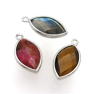 Mixed Gemstone Eye Pendant Faceted Platinum Plated, approx 11-18mm