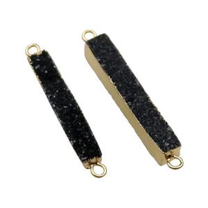 Black Quartz Druzy Stick Connector Gold Plated, approx 5-35mm