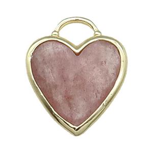 Pink Strawberry Quartz Heart Pendant Faceted Gold Plated, approx 20mm