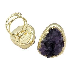 Amethyst Quartz Ring Adjustable Gold Plated, approx 25-35mm, 18mm dia