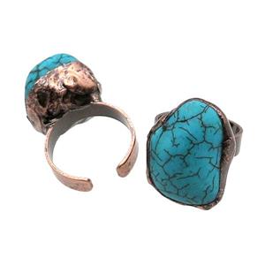 Blue Magnesite Turquoise Ring Nugget Antique Red, approx 20-25mm, 18mm dia