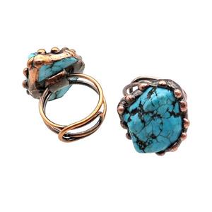 Blue Magnesite Turquoise Nugget Ring Antique Red, approx 20-30mm, 18mm dia