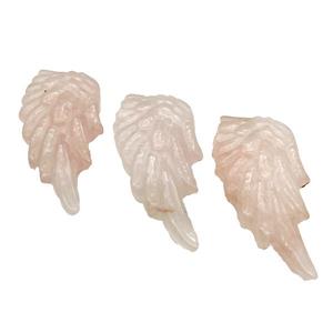 Pink Rose Quartz Angel Wing Pendant, approx 20-45mm