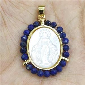 MOP Shell Virgin Mary Pendant With Blue Lapis Gold Plated, approx 21-25mm