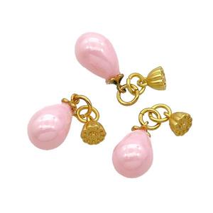 Pink Pearlized Plastic Teardrop Pendant Gold Plated, approx 6.5mm, 10-15mm