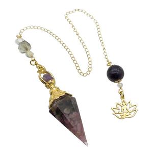 Multicolor Tourmaline Chips Resin Pendulum Pendant Chakra Gold Plated, approx 20-60mm, 12mm, 17mm, 20cm chain