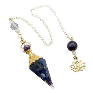 Blue Lapis Chips Resin Pendulum Pendant Chakra Gold Plated, approx 20-60mm, 12mm, 17mm, 20cm chain