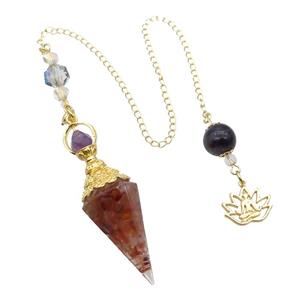 Red Carnelian Agate Chips Resin Pendulum Pendant Chakra Gold Plated, approx 20-60mm, 12mm, 17mm, 20cm chain