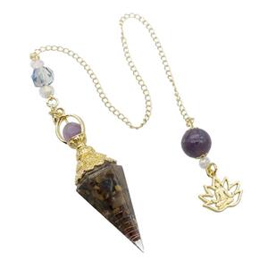 Tiger Eye Stone Chips Resin Pendulum Pendant Chakra Gold Plated, approx 20-60mm, 12mm, 17mm, 20cm chain