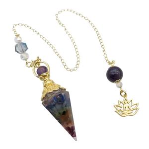 Mixed Gemstone Chips Resin Pendulum Pendant Chakra Gold Plated, approx 20-60mm, 12mm, 17mm, 20cm chain