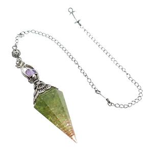 Green Peridot Chips Resin Pendulum Pendant Antique Silver, approx 20-60mm, 6mm, 20cm chain