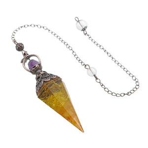 Yellow Citrine Chips Resin Pendulum Pendant Antique Red, approx 20-60mm, 6mm, 20cm chain