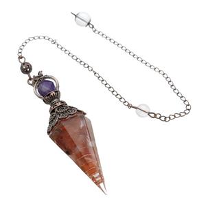 Red Carnelian Agate Chips Resin Pendulum Pendant Antique Red, approx 20-60mm, 6mm, 20cm chain