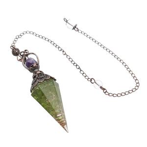 Green Peridot Chips Resin Pendulum Pendant Antique Red, approx 20-60mm, 6mm, 20cm chain