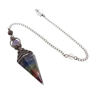 Mixed Gemstone Chips Resin Pendulum Chakra Pendant Antique Red, approx 20-60mm, 6mm, 20cm chain