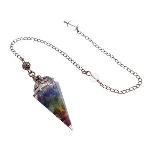 Mixed Gemstone Chips Resin Pendulum Pendant Chakra Antique Red, approx 20-40mm, 20cm chain