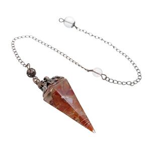 Red Carnelian Agate Chips Resin Pendulum Pendant Antique Red, approx 20-40mm, 20cm chain