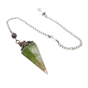Green Peridot Chips Resin Pendulum Pendant Antique Red, approx 20-40mm, 20cm chain