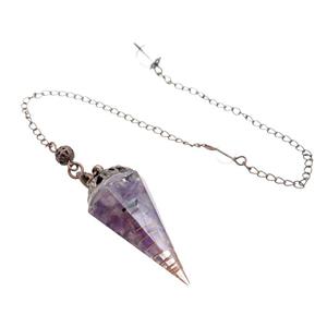 Purple Amethyst Chips Resin Pendulum Pendant Antique Red, approx 20-40mm, 20cm chain