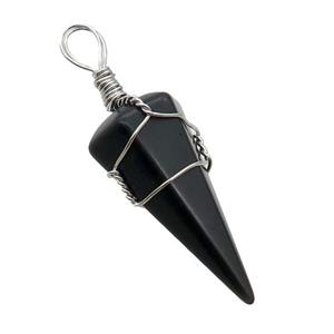 Black Onyx Agate Pendulum Pendant Wire Wrapped, approx 18-35mm