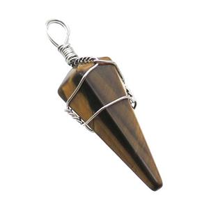 Tiger Eye Stone Pendulum Pendant Wire Wrapped, approx 18-35mm