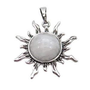 Clear Quartz Crystal Sun Alloy Pendant Antique Silver, approx 33mm