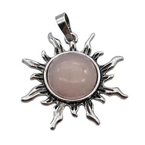 Pink Rose Quartz Sun Alloy Pendant Antique Silver, approx 33mm