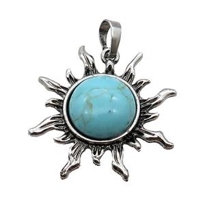 Alloy Sun Pendant Pave Turquoise Antique Silver, approx 33mm