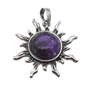 Alloy Sun Pendant Pave Amethyst Antique Silver, approx 33mm