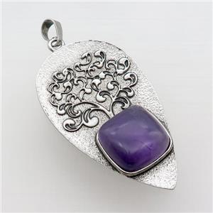 Alloy Arrowhead Pendant Tree Pave Amethyst Antique Silver, approx 30-58mm