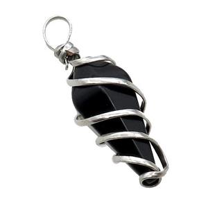 Black Onyx Pendulum Pendant Wire Wrapped, approx 16-30mm