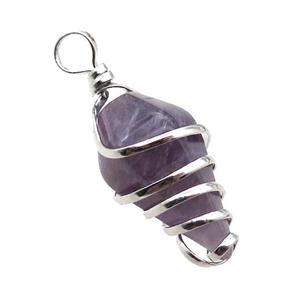 Purple Amethyst Pendulum Pendant Wire Wrapped, approx 16-30mm