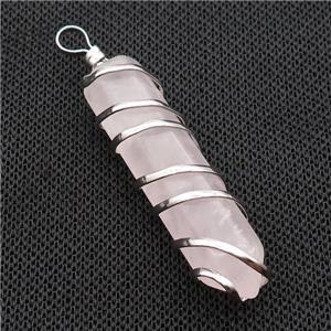 Pink Rose Quartz Bullet Pendant Wire Wrapped, approx 11-45mm