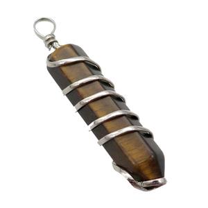 Tiger Eye Stone Bullet Pendant Wire Wrapped, approx 11-45mm
