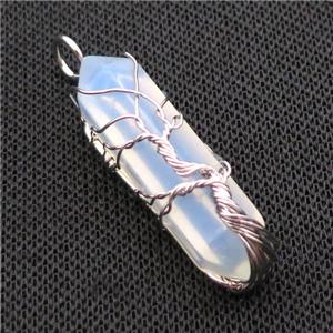 White Opalite Bullet Pendant Tree Wire Wrapped, approx 11-40mm
