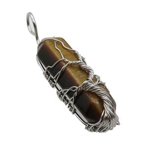 Tiger Eye Stone Bullet Pendant Tree Wire Wrapped, approx 11-40mm