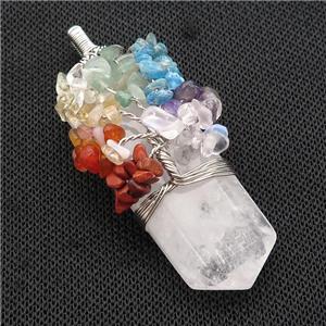 Clear Quartz Bullet Pendant Chakra Tree Wire Wrapped, approx 23-56mm