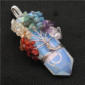White Opalite Bullet Pendant Chakra Tree Wire Wrapped, approx 23-56mm