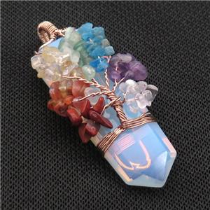 White Opalite Bullet Pendant Chakra Tree Rose Gold Wire Wrapped, approx 23-56mm