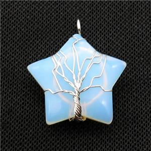 White Opalite Star Pendant Wire Wrapped, approx 30mm