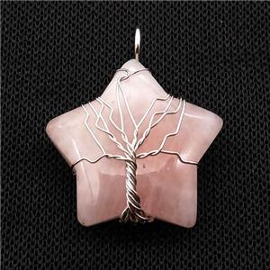 Pink Rose Quartz Star Pendant Wire Wrapped, approx 30mm