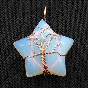 White Opalite Star Pendant Tree Wire Wrapped, approx 30mm