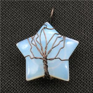 White Opalite Star Pendant Tree Wire Wrapped, approx 30mm
