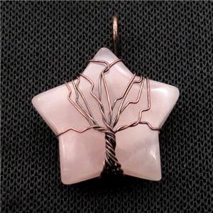 Pink Rose Quartz Star Pendant Tree Wire Wrapped, approx 30mm