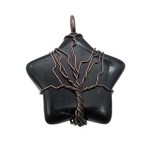 Black Onyx Agate Star Pendant Tree Wire Wrapped, approx 30mm