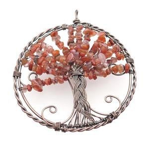 Red Carnelian Agate Tree Of Life Pendant Wire Wrapped Antique Red, approx 100mm