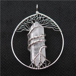 Clear Quartz Tree Of Life Pendant Alloy Wire Wrapped, approx 50-70mm