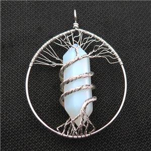 White Opalite Tree Of Life Pendant Alloy Wire Wrapped, approx 50-70mm