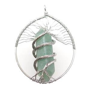 Green Aventurine Tree Of Life Pendant Alloy Wire Wrapped, approx 50-70mm